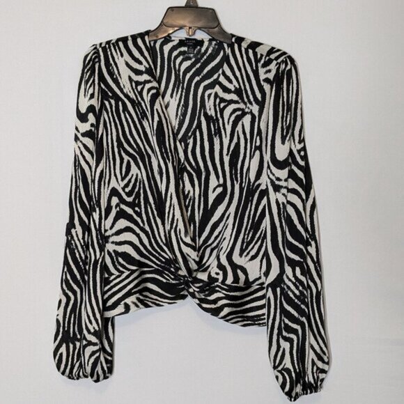 HAVER LONDON Black Zebra Print Long Sleeve Knotted Crop Top; Size L - Picture 1 of 5
